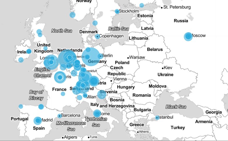 Lokalizacje europejskich firm na globalnej liście Fortune 500