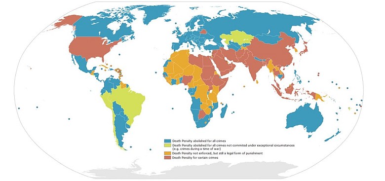 Mapa świata statusu kary śmierci w danym kraju