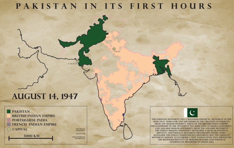 Mapa Indii i Pakistanu w 1947 roku