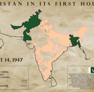 Mapa Indii i Pakistanu w 1947 roku