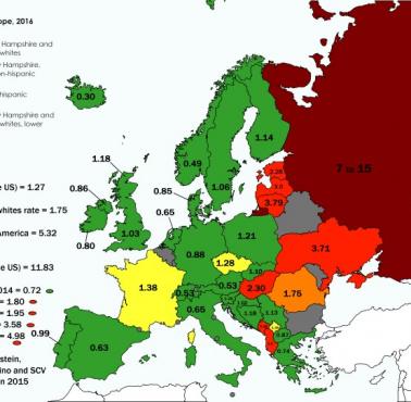 Wskaźnik zabójstw w Europie, 2016