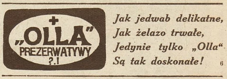 Reklama prezerwatyw Olla z 1930 roku