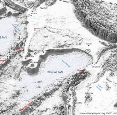 Reliefowa mapa dna oceanu wokół Indii