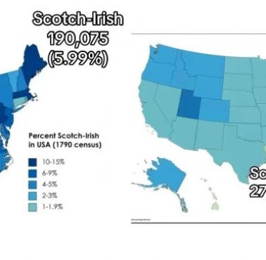 Mapa etniczna USA. Szkoci i Irlandczycy w 1790 i 2020 roku