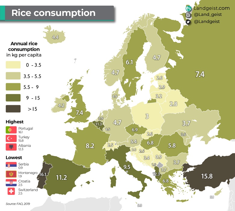 Spożycie ryżu w Europie, 2019