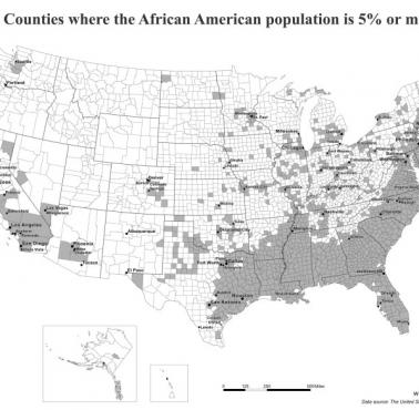 Hrabstwa USA, w których 5 proc. lub więcej populacji to osoby czarnoskóre (Afroamerykanie), 2022