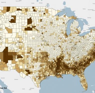 Procent białych mieszkańców w poszczególnych hrabstwach USA