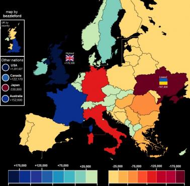 Naturalna zmiana populacji w poszczególnych państwach Europy w 2016 roku