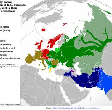 Największe rodziny języków we wschodniej Azji i Europie