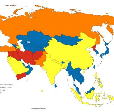 Ostrzeżenia dla podróżnych wydane przez rząd USA, Azja