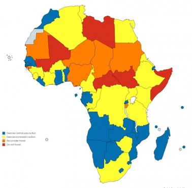 Ostrzeżenia dla podróżnych wydane przez rząd USA, Afryka