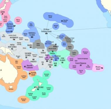 Wyłączne strefy ekonomiczne (EEZ - Exclusive Economic Zones) Oceanii i obszarów sąsiadujących
