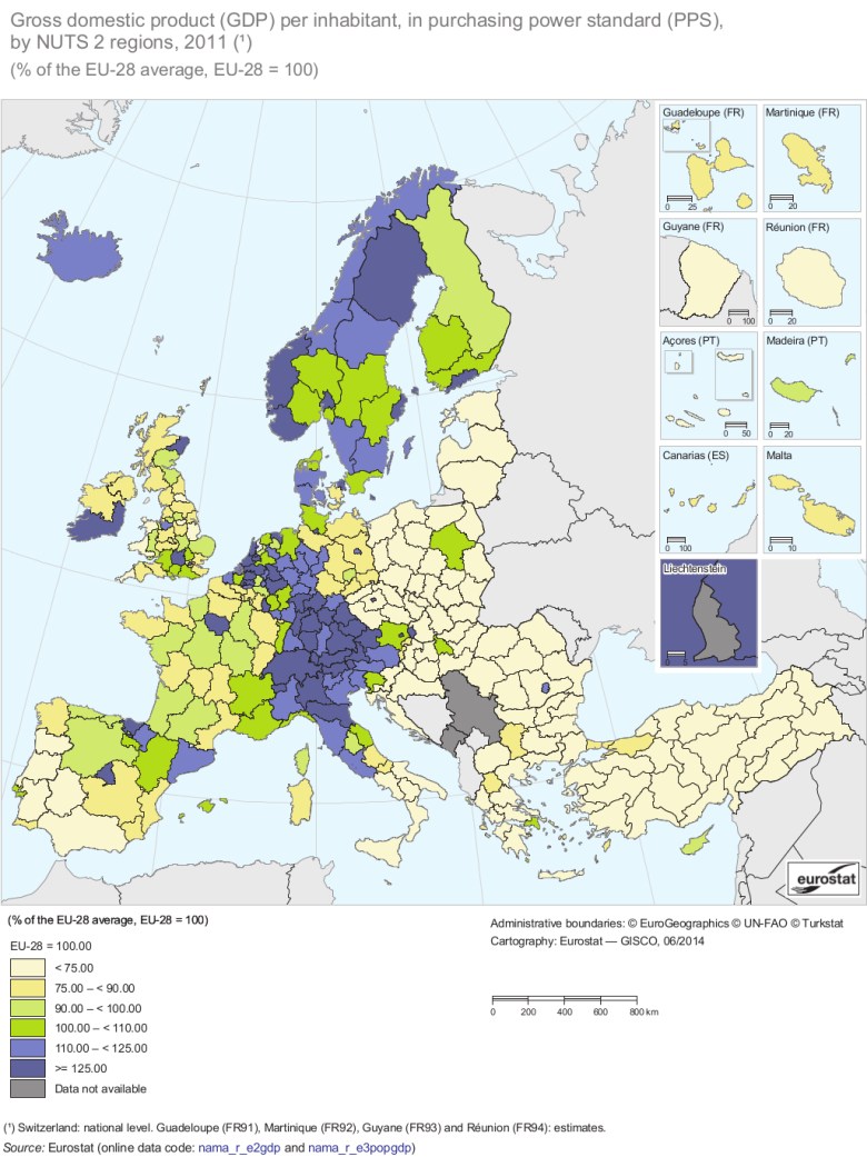 Siła nabywcza mieszkańców Europy, 2011