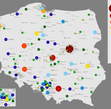 Mapa największych miast w Polsce (ponad 20 000 mieszkańców), 2010