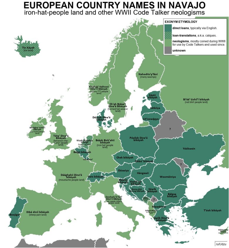 Nazwy krajów europejskich w języku nawaho