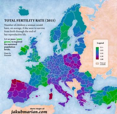 Wskaźniki płodności w Europie, 2015