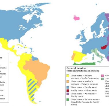 Ogólne formaty/zwyczaje nazewnictwa dla obywateli Europy i obu Amerykach