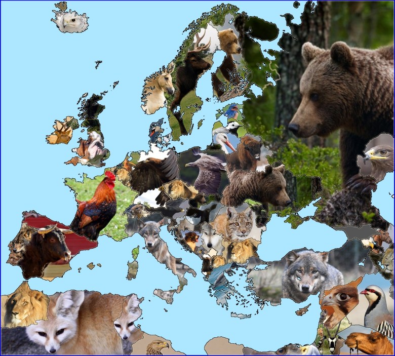Mapa europejskich (+ okolicznych) zwierząt narodowych