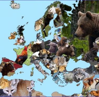 Mapa europejskich (+ okolicznych) zwierząt narodowych