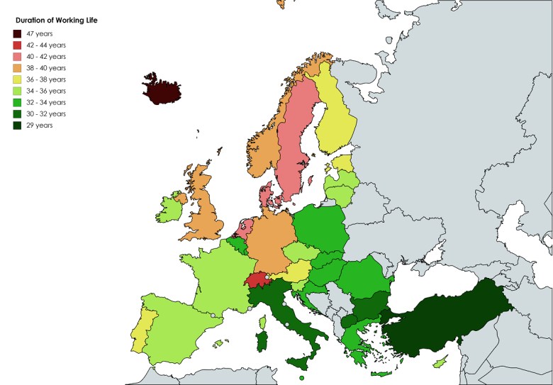 Czas trwania życia zawodowego w krajach europejskich