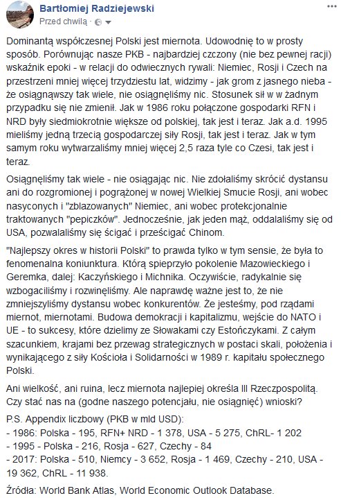 Dominantą współczesnej Polski jest miernota Bartłomiej Radziejewski