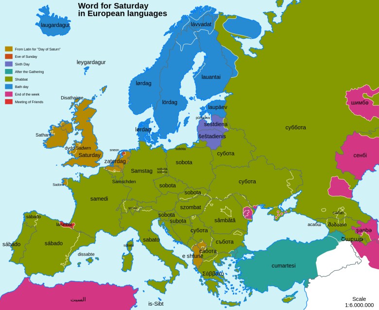Słowo sobota w różnych europejskich językach