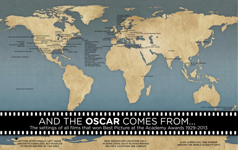 Mapa wszystkich filmów nagrodzonych Oscarem