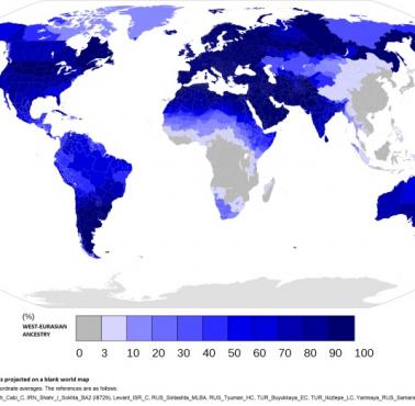 Mapa genetycznego rodowodu "zachodnioeuroazjatyckiego" (genomika populacyjna)