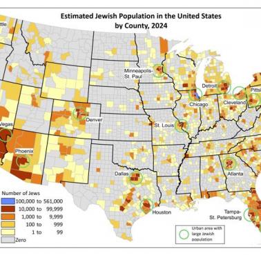 Żydzi w USA, z podziałem na hrabstwa, 2024