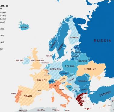 Wskaźnik zadłużenia do PKB w krajach europejskich (2017 lub ostatni rok)