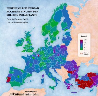 Wypadki śmiertelne na drogach w Europie w 2016 roku