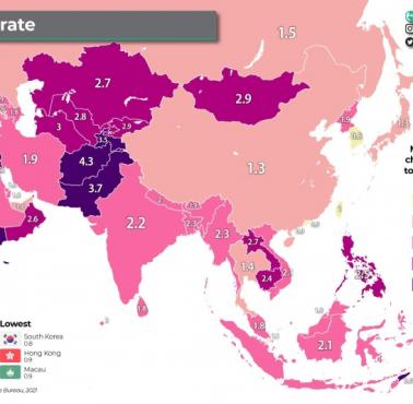 Wskaźnik płodności w Azji, 2021