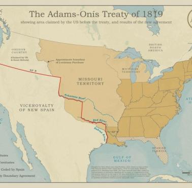 Mapa Ameryki Północnej po traktacie Adams-Onís, 1819