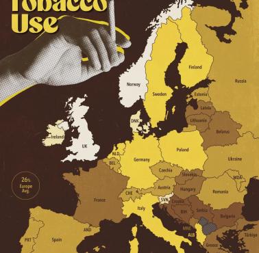 Rozpowszechnienie używania wyrobów tytoniowych (osoby +15) w Europie, 2021