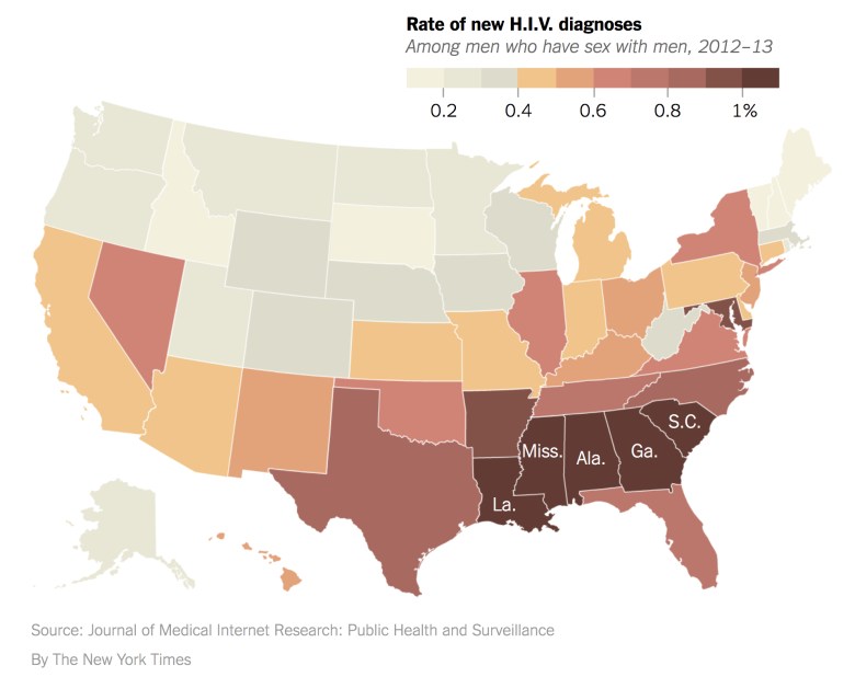 Procent chorych na HIV wśród homoseksualnych mężczyzn w USA, 2012-13