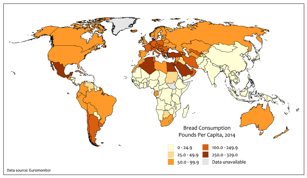 Spożycie chleba na jednego mieszkańca na świecie, 2014