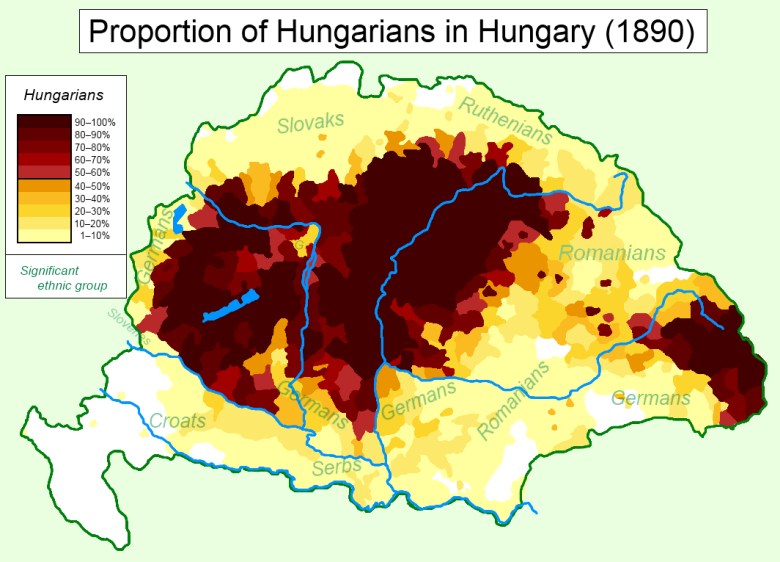 Mapa etniczna Węgier z 1890 roku