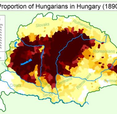 Mapa etniczna Węgier z 1890 roku