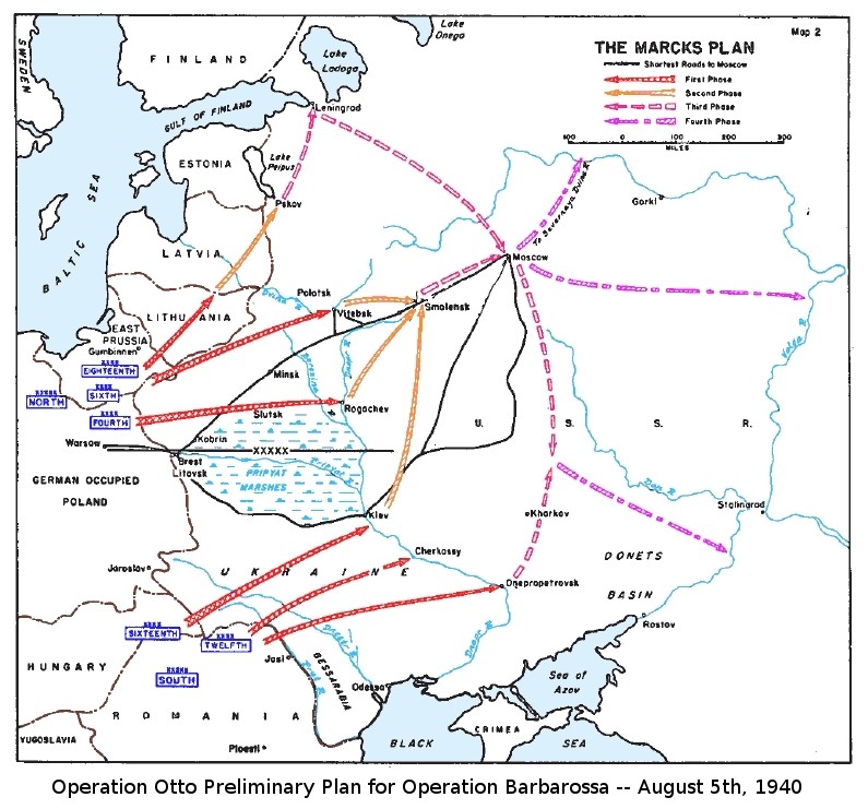 Niemiecki atak na ZSRR, operacja Barbarossa, 1941. Mapa planu Marcksa