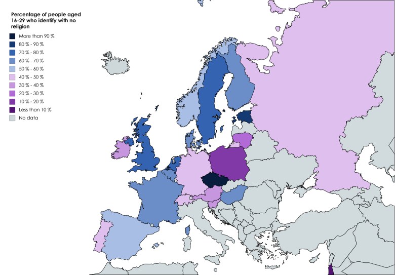 Religijność wśród 16-29 letnich Europejczyków