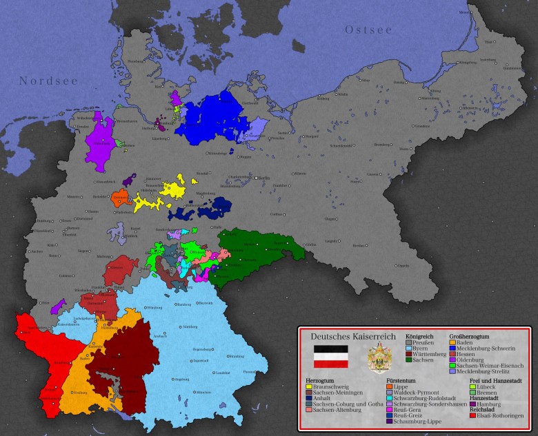 Mapa Cesarstwa Niemieckiego (II Rzeszy) z 1914 roku