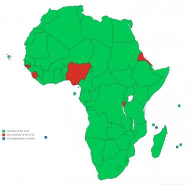 Członkowie Afrykańskiej Strefy Wolnego Handlu, 2018