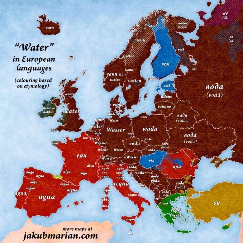 Słowo woda w różnych europejskich językach