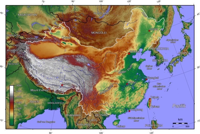 Topograficzna mapa Chin