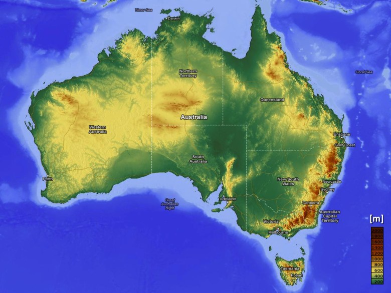 Topograficzna mapa Australii