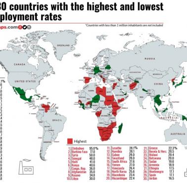 Kraje o najwyższym i najniższym poziomie bezrobocia, 2015-17