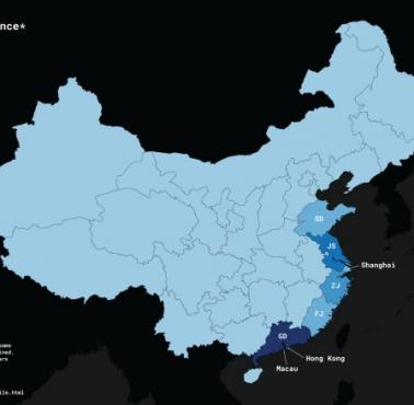 Całkowita wartość eksportu każdej chińskiej prowincji