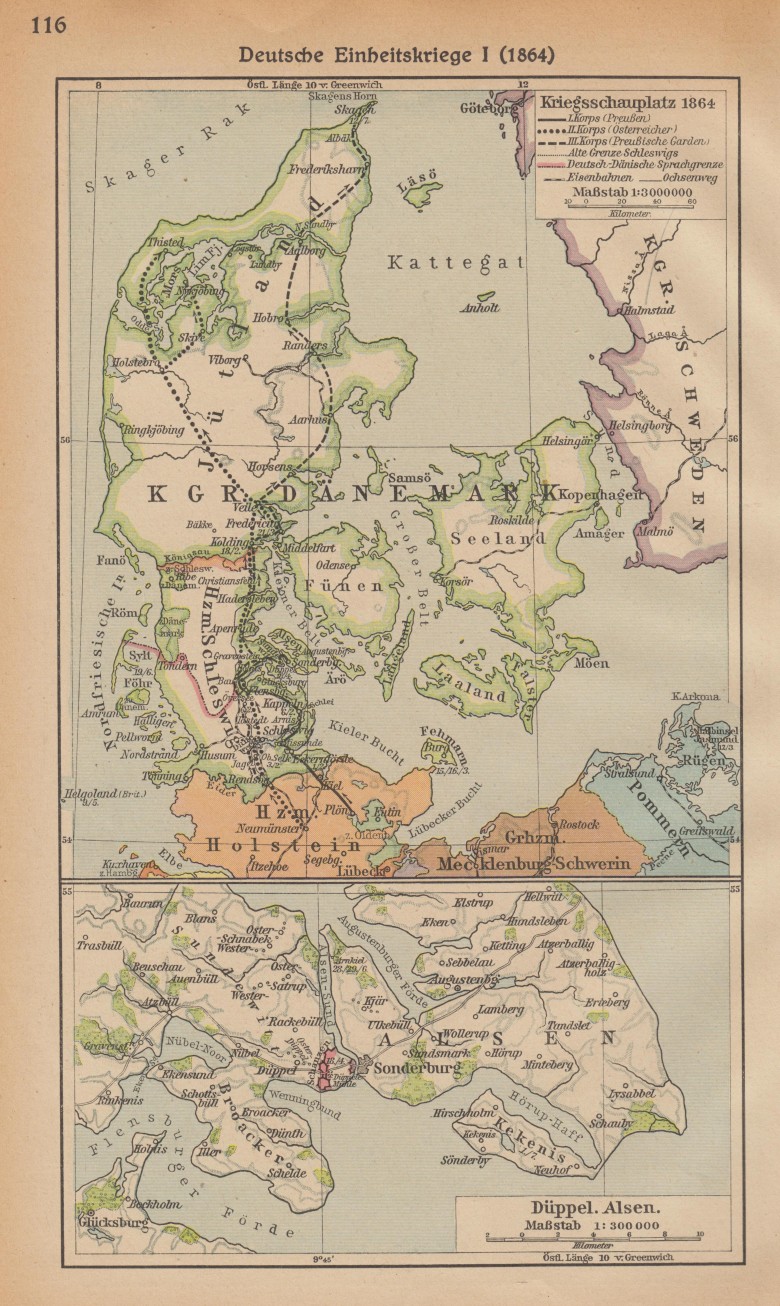 Mapa wojny niemiecko-duńskiej z 1864 r. .