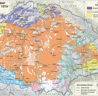 Mapa językowa Węgier pod koniec XV wieku