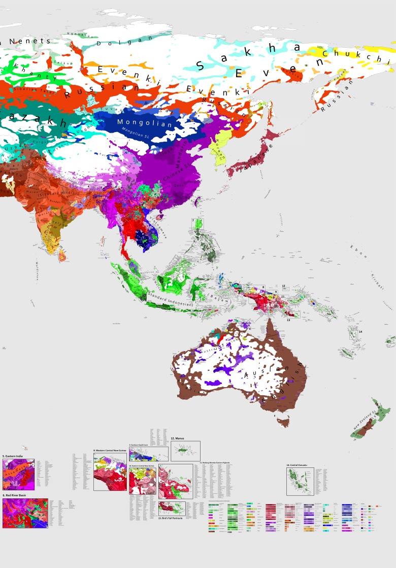 Lingwistyczna mapa świata - Azja Południowa i Wschodnia